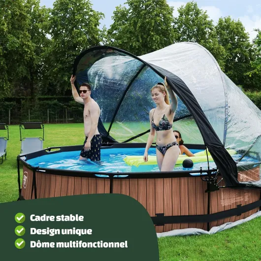 Piscine avec Dôme Ronde Ø 360 x 76 cm avec Pompe Filtrante et Bâche – Piscine Hors Sol pour Enfants – Cadre en Acier – TÜV CE en 16582 – Stone – Gris 360 cm (Ronde) Gris