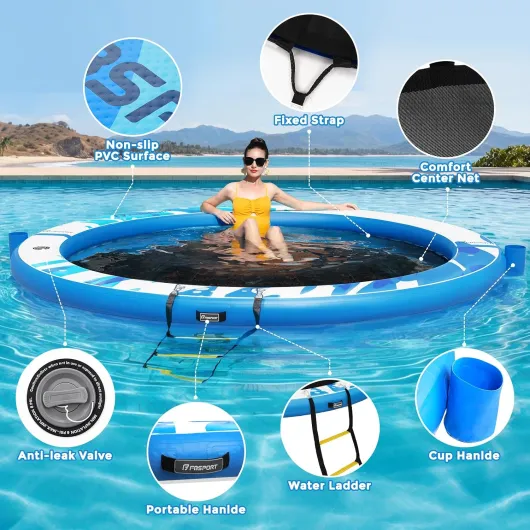 Plateforme Gonflable Flottante Sunchill 240/300 cm, Hamac Flottant Piscine Rond avec Filet Heavy Duty, Quai Flottant pour 2-5 Personnes, Îlot Gonflable, Floating Dock pour Piscine, Plage et Mer Bleu 300cm