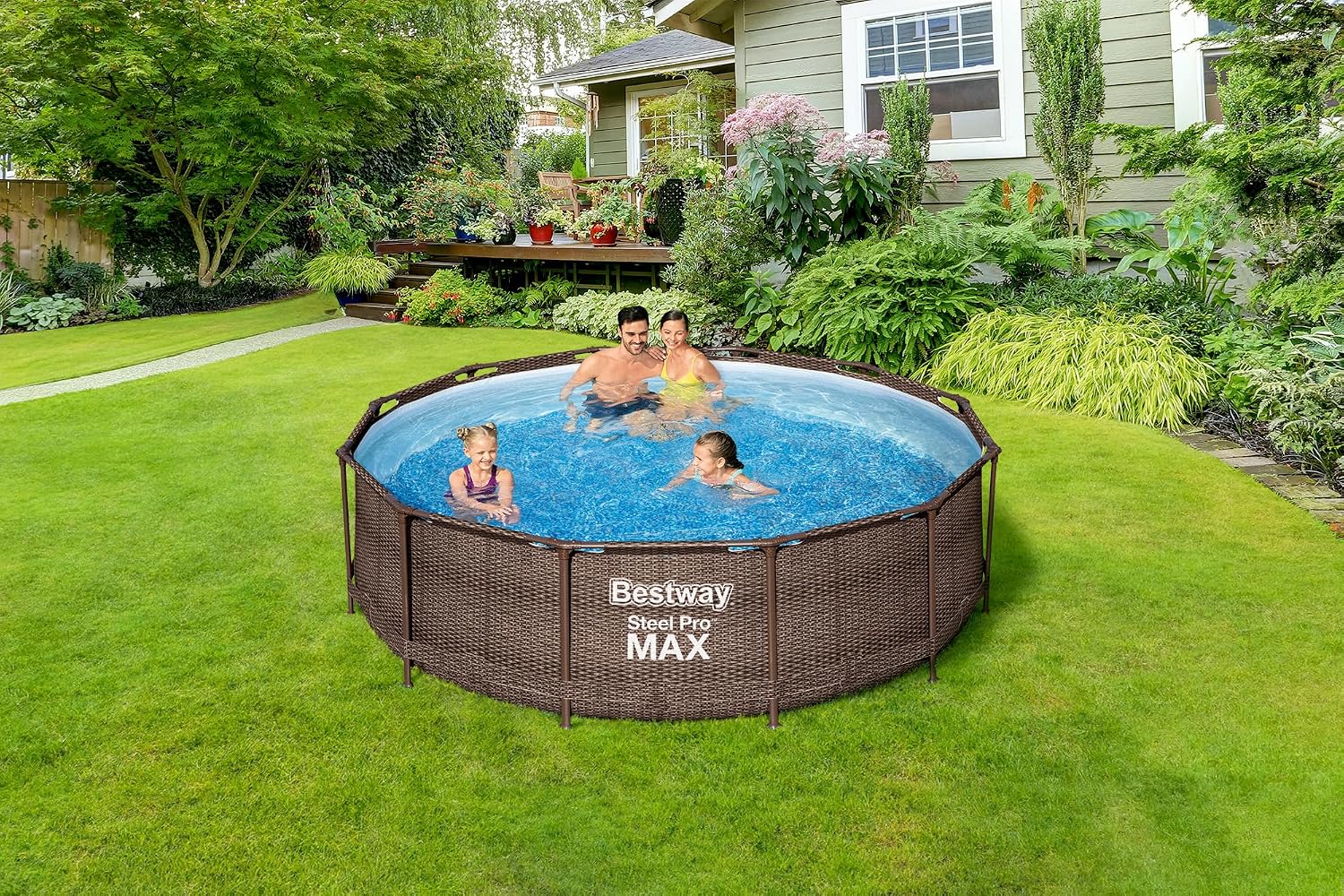 Steel Pro Kit Piscine Hors Sol - 366 cm x 366 cm x 100 cm - Marron