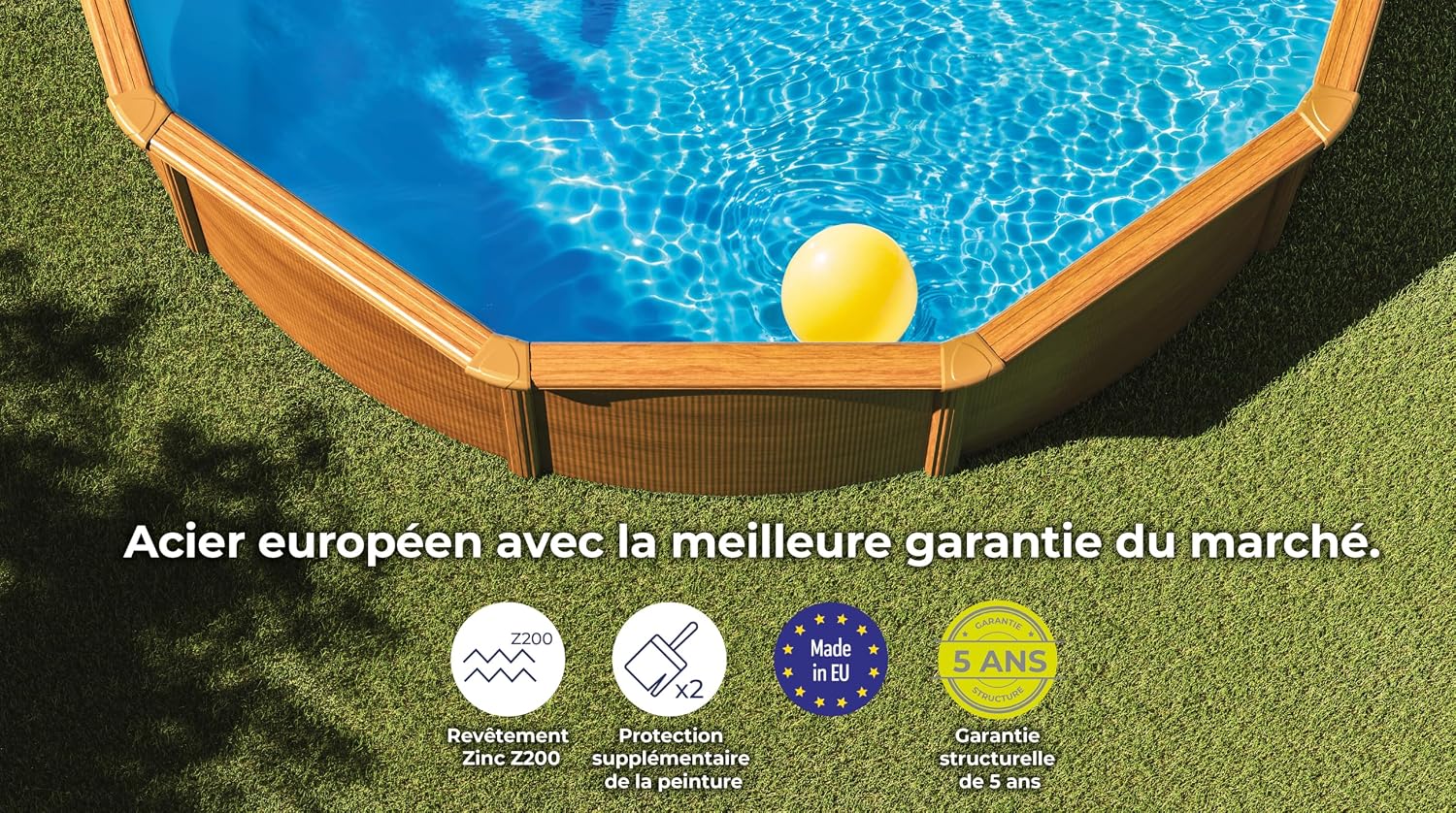 KITPR353W Sicilia - Piscine Hors-Sol en Acier, Piscine Ronde avec Structure en Acier Imitation Bois - Piscines Hors-Sol pour Jardin, Ø350 x 120 cm Ø 350 x 120 cm