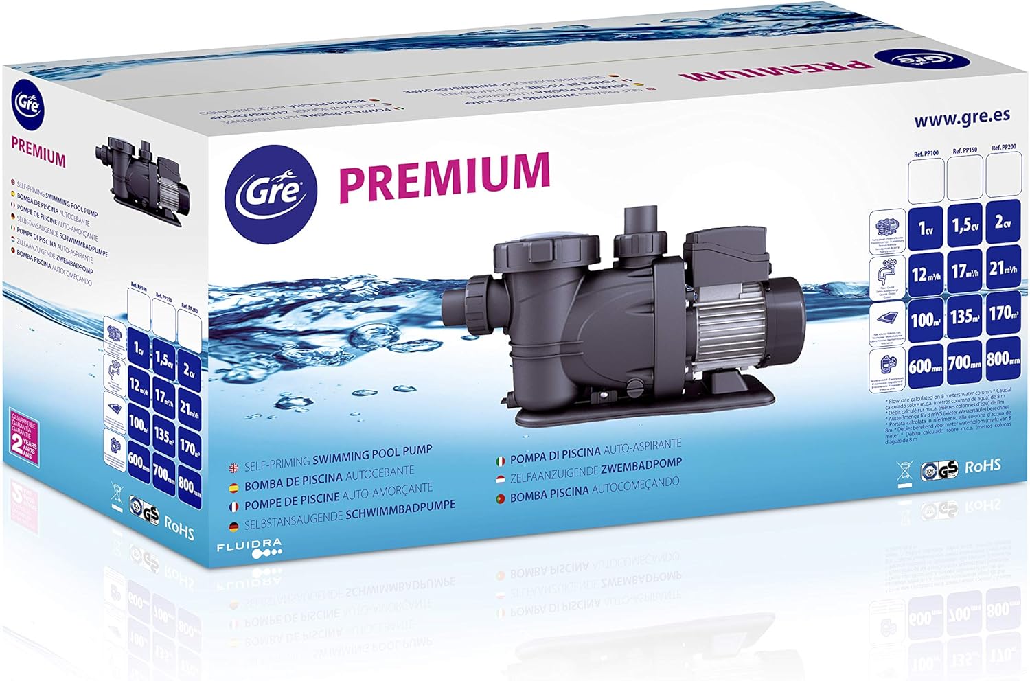 PP077H - Pompe de filtration pour piscine, 550W, 17 m³/h, jusqu'à 65 m³, filtre de 500 mm, conforme à la directive européenne sur l'écoconception