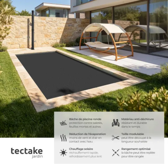 ® Bache a Bulle Piscine 3,66 x 7,32 m, Bache Piscine Adaptable à la Taille souhaitée, Bâche de Protection et Chauffage Solaire rectangulaire Piscines, Spa, Bassin, Faible évaporation de l'eau Noir 366 x 732 cm (Rectangle)