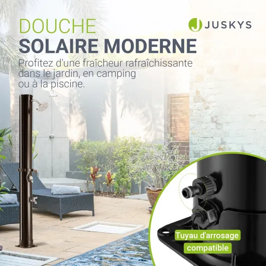 Douche Solaire Exterieur Victoria 35 litres - 217 cm - Jusqu'à 60 °C - Pommeau de Douche pivotant, Douche de Pied et raccord pour Tuyau d'arrosage - Douche de Jardin, d'extérieur