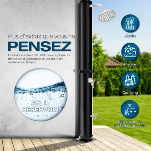 Test Tillvex Douche Solaire 35L : la douche de jardin qui fait le job (si on n’est pas trop maniaque)