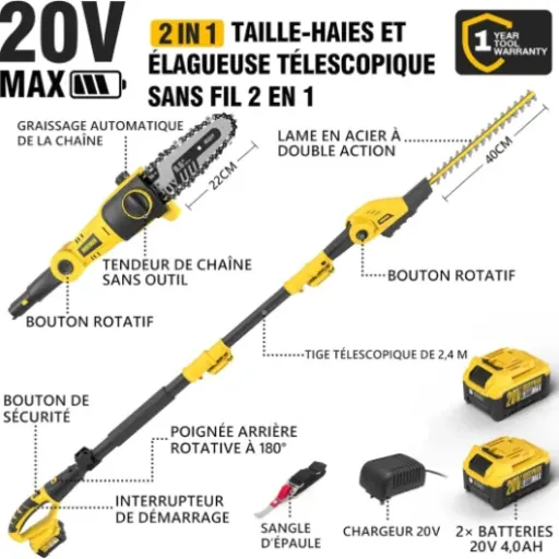 Test Alloyman Taille-haie télescopique 2-en-1 : un combo pas parfait mais bien pratique pour le jardin
