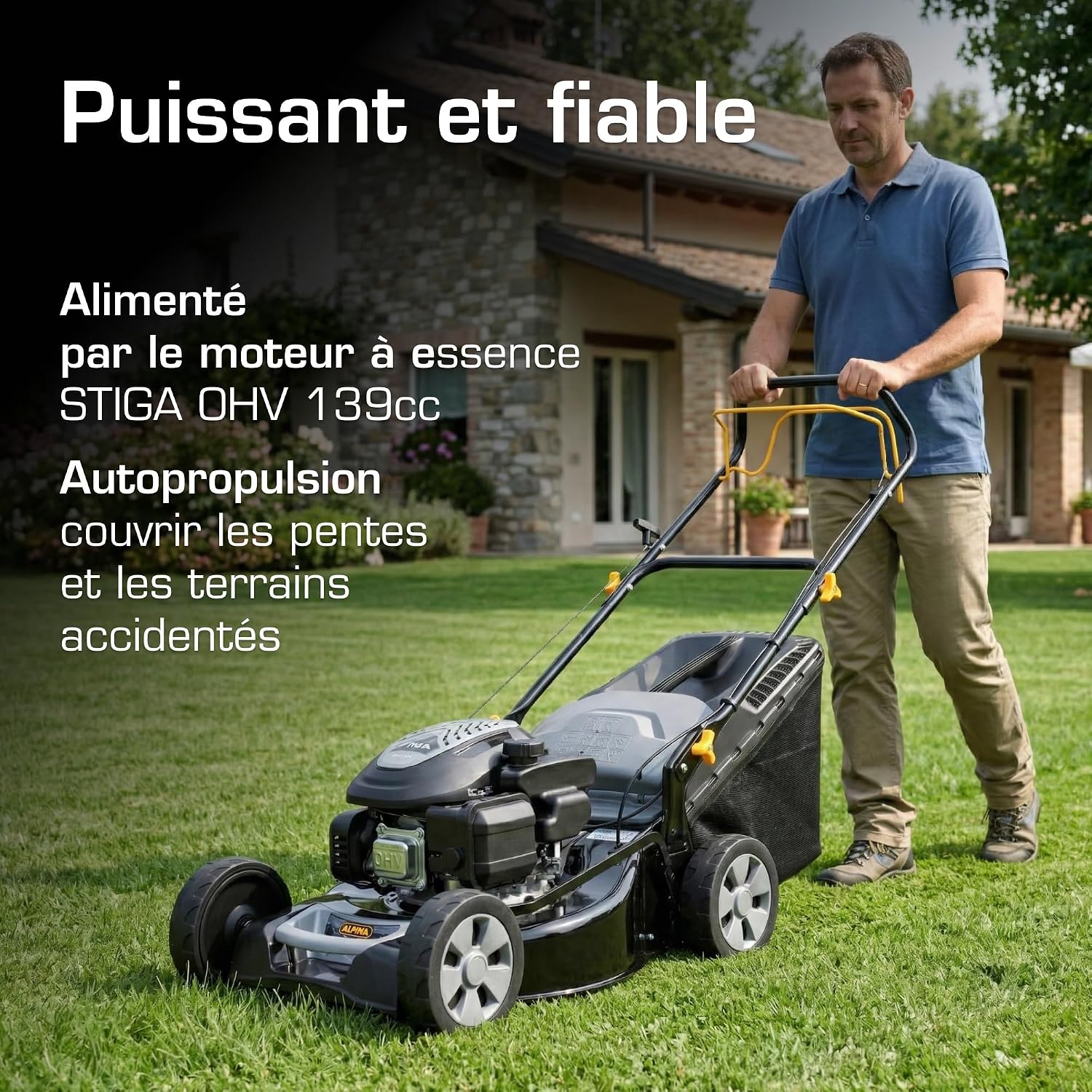 AL5 46 SA Tondeuse Thermique, 139 cm³, 46 cm – Bac 60 l, Traction Arrière – Pelouses jusqu'à 1 200 m² 46cm - ST 140cc - Self Propelled