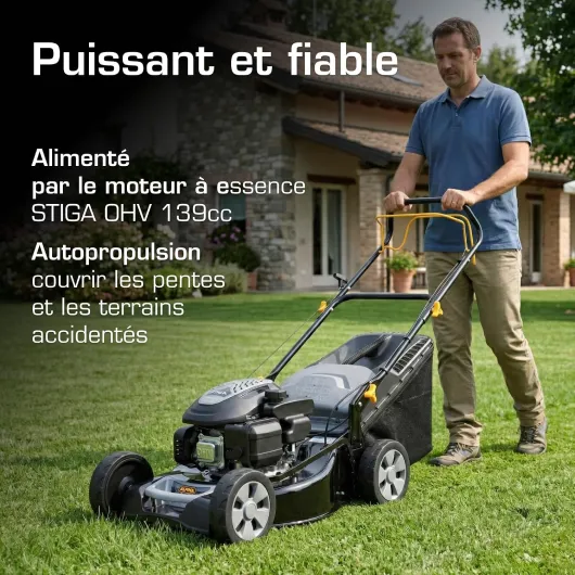 AL5 46 SA Tondeuse Thermique, 139 cm³, 46 cm – Bac 60 l, Traction Arrière – Pelouses jusqu'à 1 200 m² 46cm - ST 140cc - Self Propelled