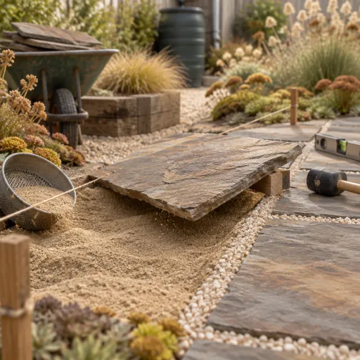 Dalles de schiste au jardin : élégance minérale et aménagement paysager durable