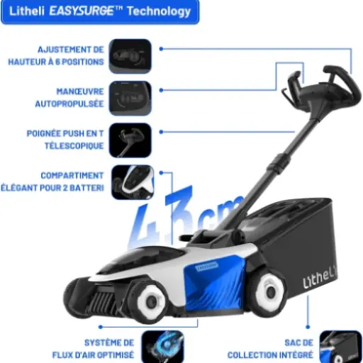 Avis Litheli Easysurge 43 cm : la tondeuse sans fil autotractée qui veut remplacer le thermique au jardin
