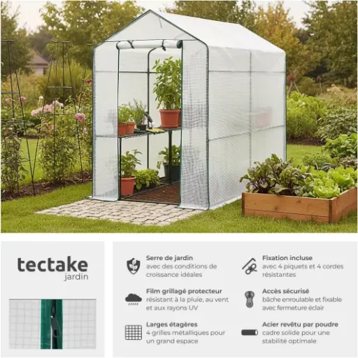 Avis tectake Serre de Jardin 186x120x190 cm : une grande serre légère et pas chère pour démarrer le potager