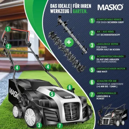 Avis MASKO Scarificateur électrique 2-en-1 : un modèle costaud pour redonner vie à la pelouse