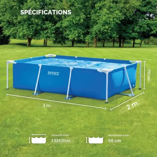 Avis Intex Piscine Metal Frame Junior 3,00 x 2,00 x 0,75 m : la petite rectangulaire sérieuse pour le jardin
