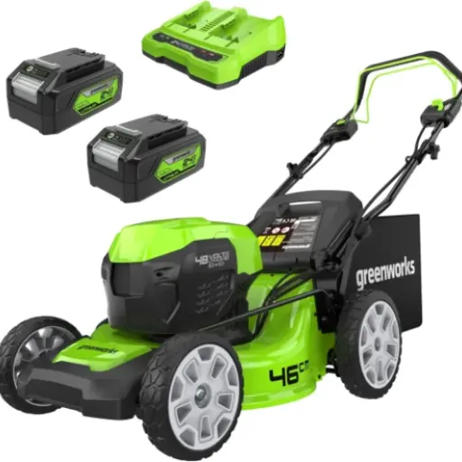 Avis Greenworks GD24X2LM46SPK4X : la tondeuse à batterie 48V qui veut remplacer l’essence