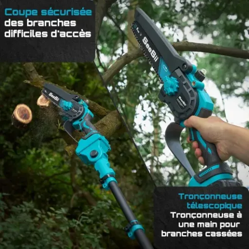 Avis Seesii PS810 : la mini tronçonneuse 2-en-1 qui simplifie l’élagage en hauteur