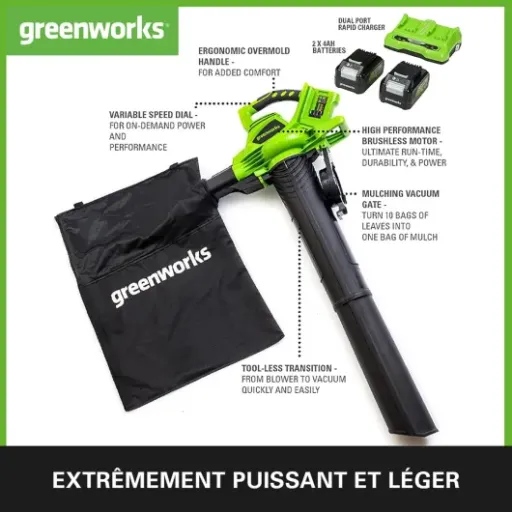 Avis Greenworks GD24X2BVK4X : l’aspirateur-souffleur 48V qui veut remplacer le thermique au jardin