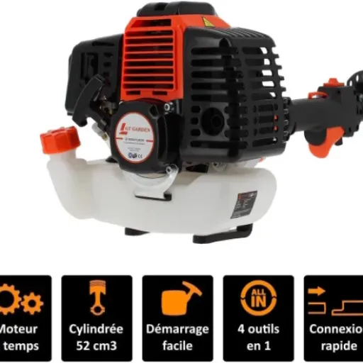 Avis GT Garden Multifonction Thermique 4 en 1 : un seul moteur pour débroussailler, tailler et tronçonner