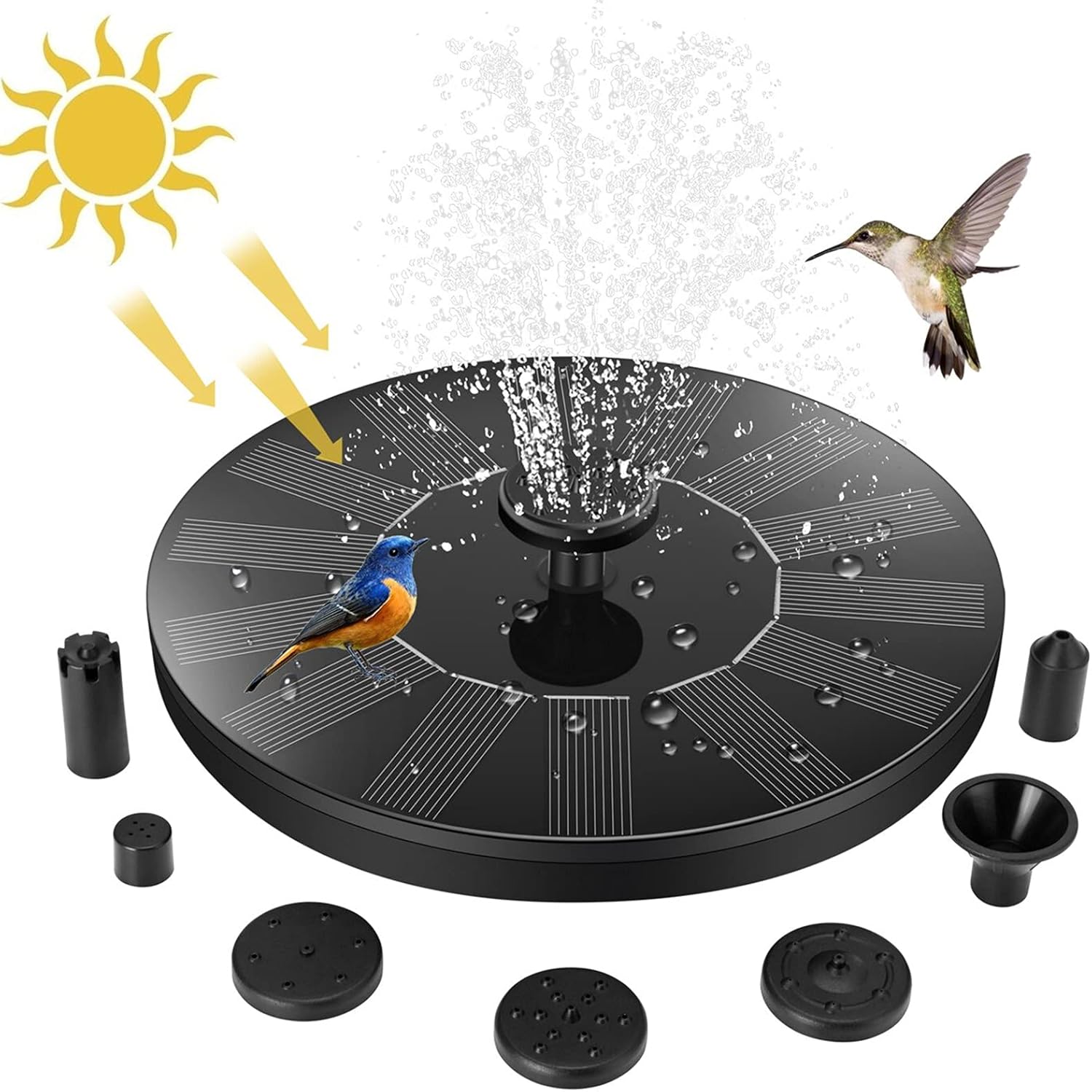 Jsdoin Fontaine Solaire Exterieure de Jardin, Pompe avec 7 Buses Abreuvoir Oiseaux Exterieur, Bains d'oiseaux, Etangs,Patio,Décoration de Jardin