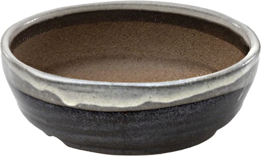 Pot à Bonsaï en Céramique Émaillée avec Trou Drainage 17 cm, Fabriqué au Japon, Pot de Fleurs Japonais, Bol pour Plantes, Sable Beige avec Bande Blanche, Artisanat de Style Shigaraki