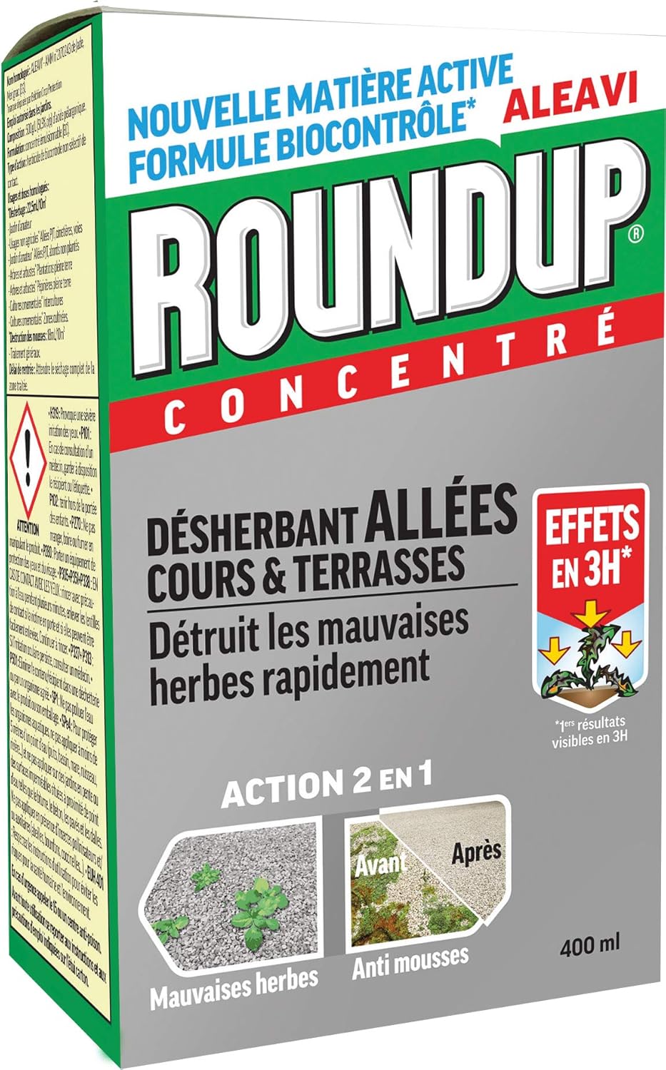 Roundup Désherbant Allées Cours et Terrasses Concentré 400ml