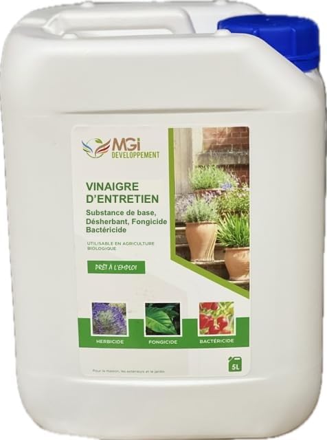 Vinaigre de Désherbage Écologique Haute Efficacité - Bidon 5L - Solution Naturelle et Puissante pour Jardin et Allées
