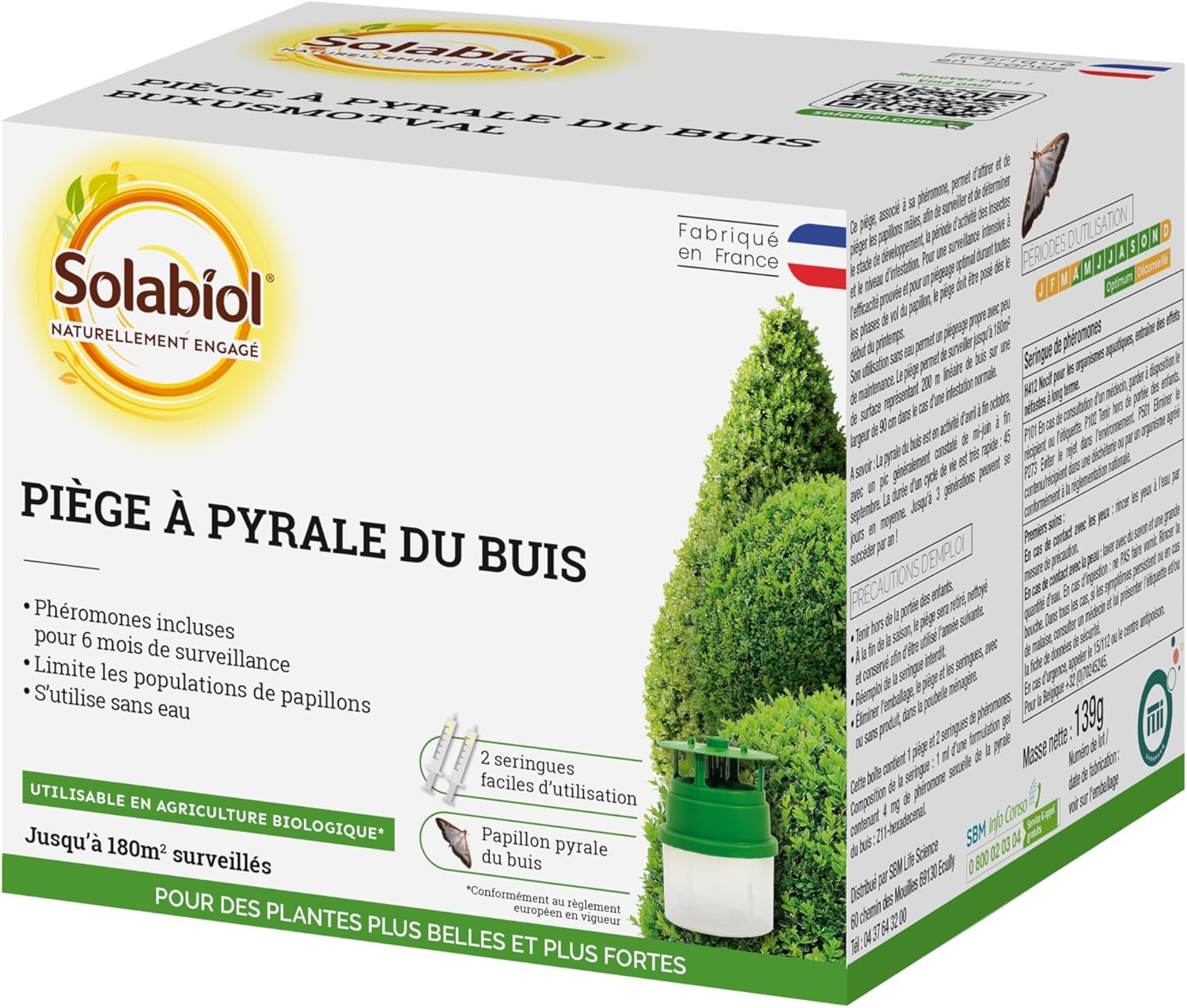 Piège à Pyrale du buis - Attraction par Phéromone - 1 piège + 2 Seringues - Lutte Contre Les Papillons Mâles - Surveillance 6 Mois Pour 180m2 SOPIBUISN