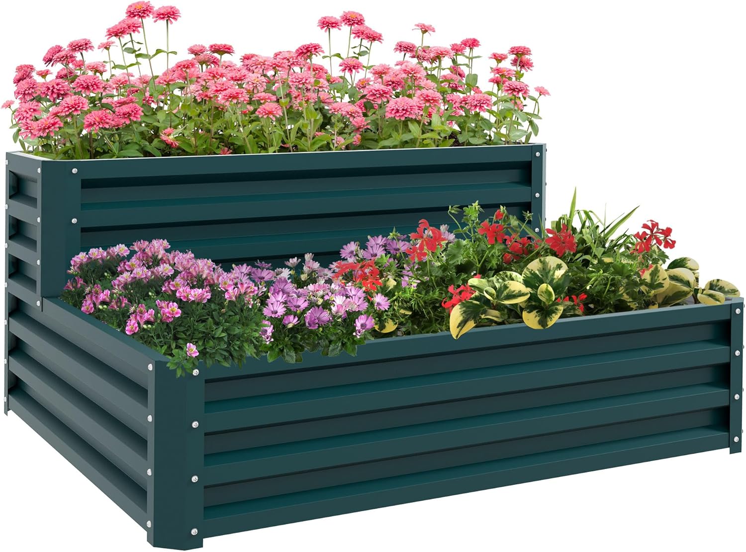 Carré Potager de Jardin jardinière en Acier galvanisé lit de Jardin surélevé Fond Ouvert 2 étages pour Herbes légumes Fruits Fleurs 120 x 101 x 58 cm Vert