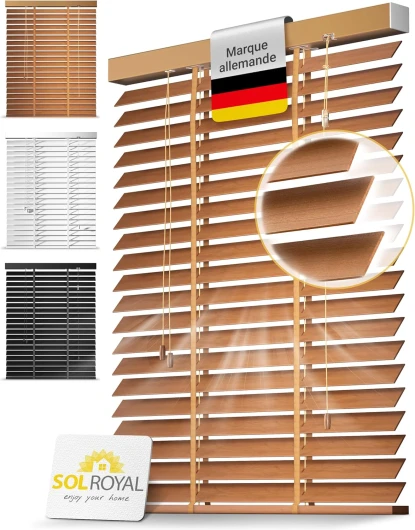 Store Venitien Bois 90x250 cm Lamelles 50 mm Extra Larges Chêne – Montage Facile Mur & Plafond – Brise-Vue Fenêtre Bois Massif – Stores Vénitiens Intérieurs & Extérieur BE5