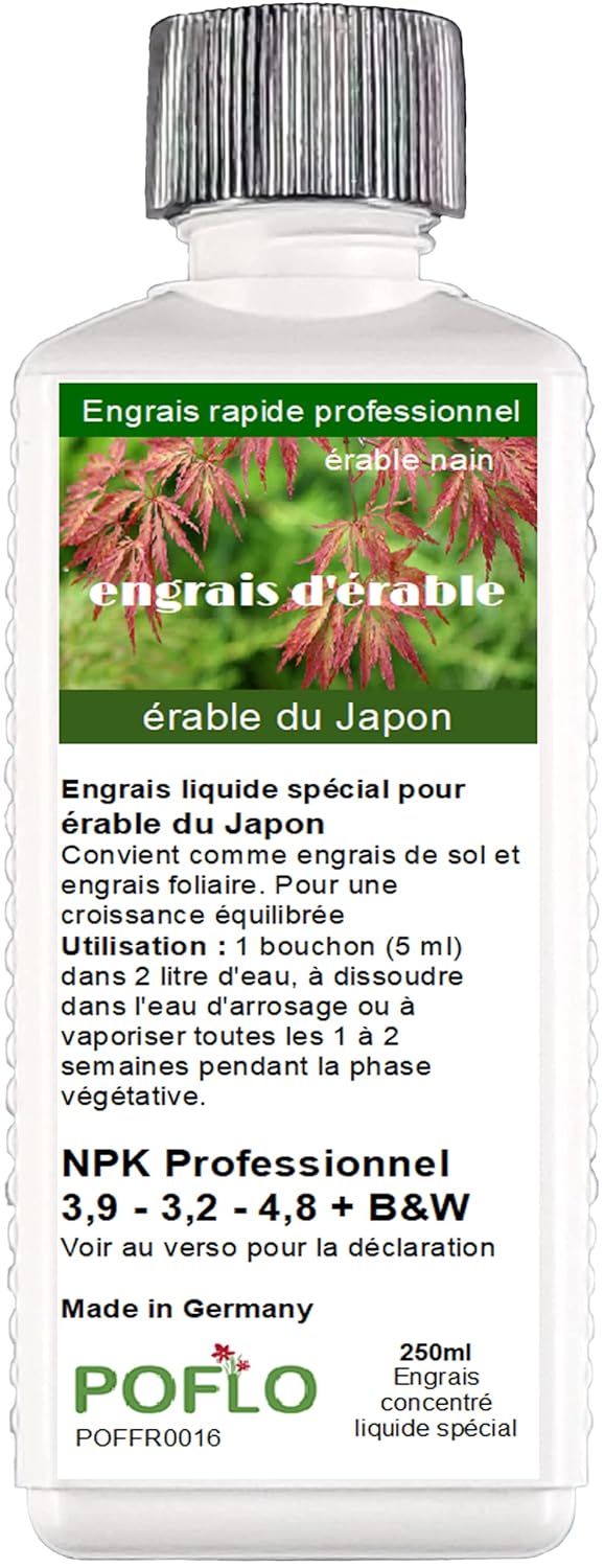 POFLO Engrais pour érable, érable du Japon, érable nain, engrais liquide, érable japonais, engrais complet HIGHTECH NPK (250ml)