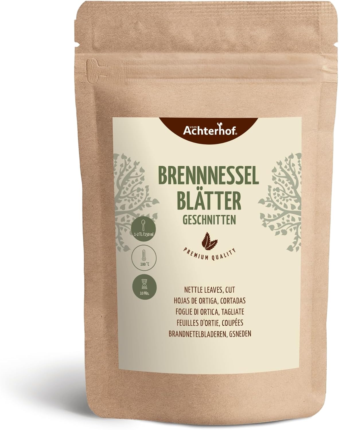 Feuilles d'ortie coupées 1000g - Feuilles d'ortie séchées et coupées - idéales pour la tisane d'ortie - tisane en vrac - issues de culture biologique contrôlée - vom Achterhof