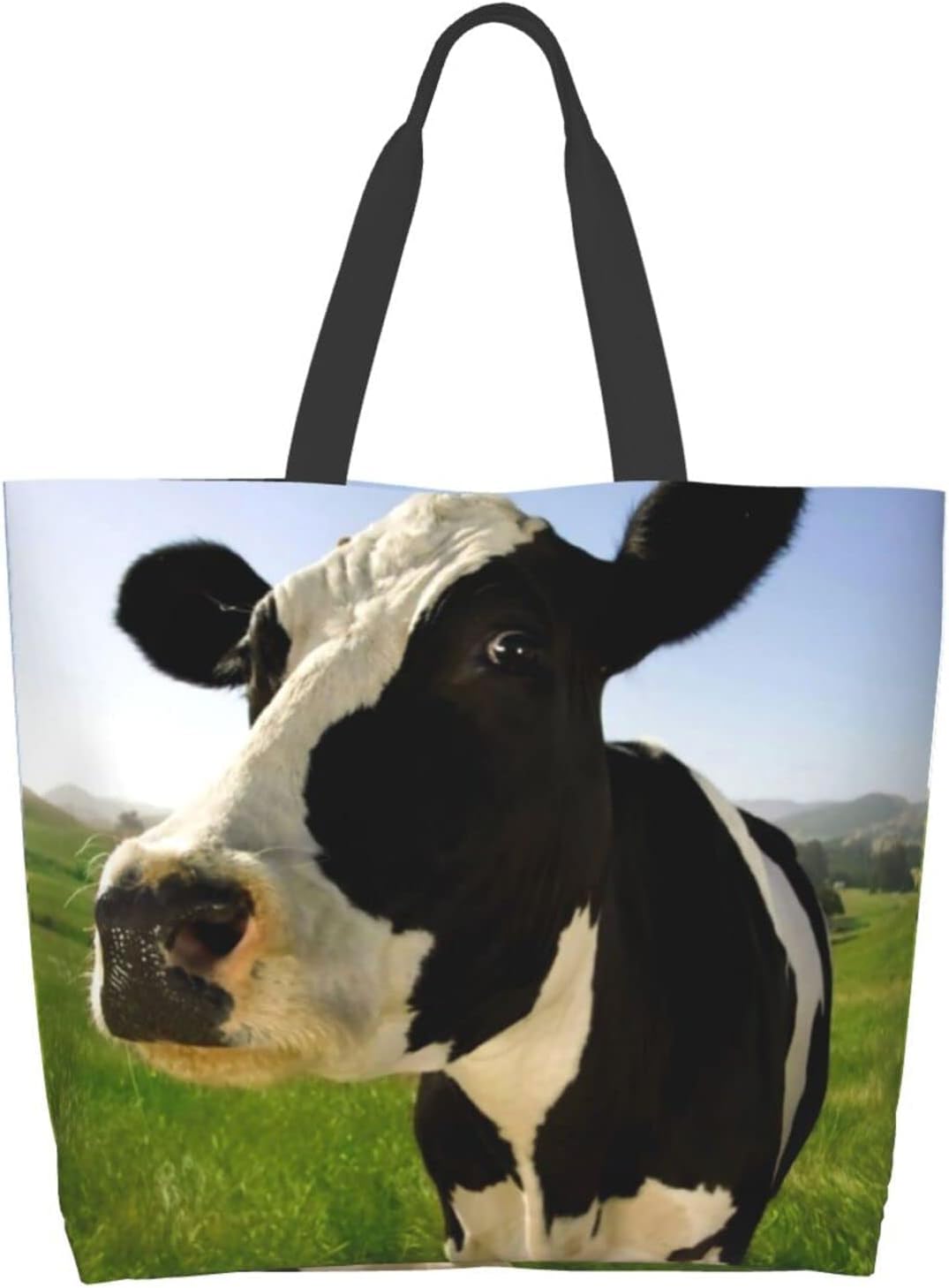 Hushuigeee Sac à bandoulière belle lait vache pâturage prairie prairie sac fourre-tout pour les femmes, sac à main en Polyester sacs d'épicerie sac à provisions réutilisable