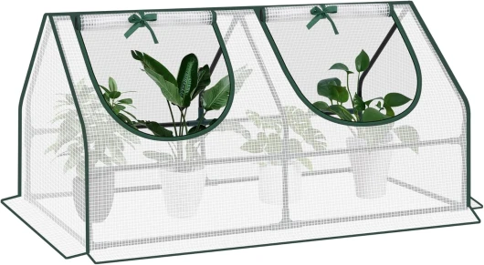 Serre de Jardin, Serre Hivernage, Bâche Renforcée en PE de 140 g/㎡, Serre Balcon, avec 2 Fenêtres Enroulables, Cadre en Tube d'acier, 120x60x60 cm, Blanc