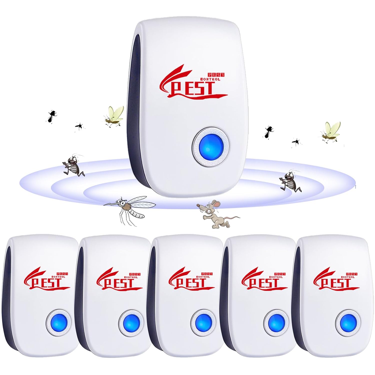 Ultrason Anti Moustique, 6 PCS Répulsif Souris à Ultrasons Puissant Portable,Répulsif ultrasonique antiparasitaire pour Rats,Cafards,Rongeurs,Fourmis,Araignées,Insectes