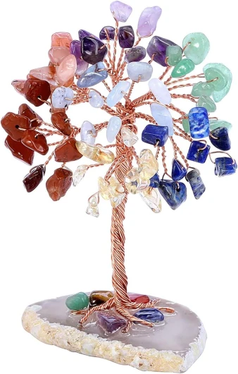 Arbre de Vie Pierre Naturelle, 9-10 cm Arbre de Cristal Cadeau Parfait d'ornement d'arbre de Cristal pour Chakra Reiki Gift Home Office Table Décoration Cadeau Ornement Sculpture (7 Couleurs)