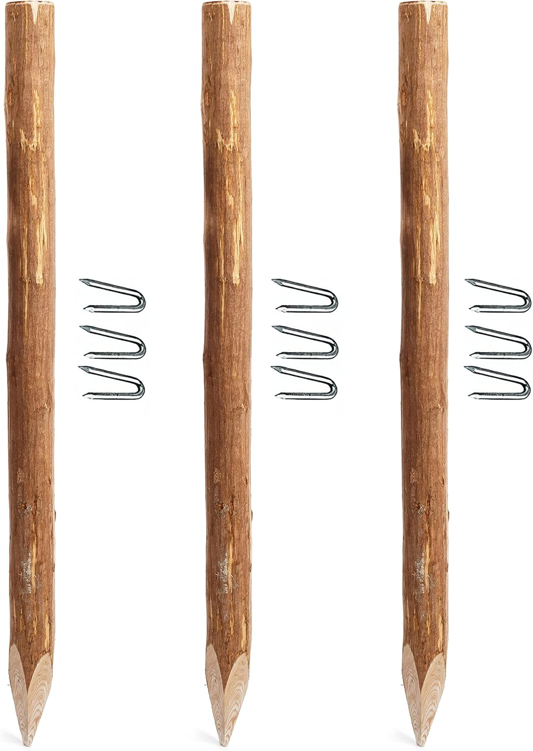 3xHaselnuss Staketenzaun Pfosten - Lot de 3 poteaux de clôture en bois traité pour clôture de 500 cm de haut - 120 cm de haut - Fabriqué en Europe - Tasseau bois Piquet cloture Portillon bois