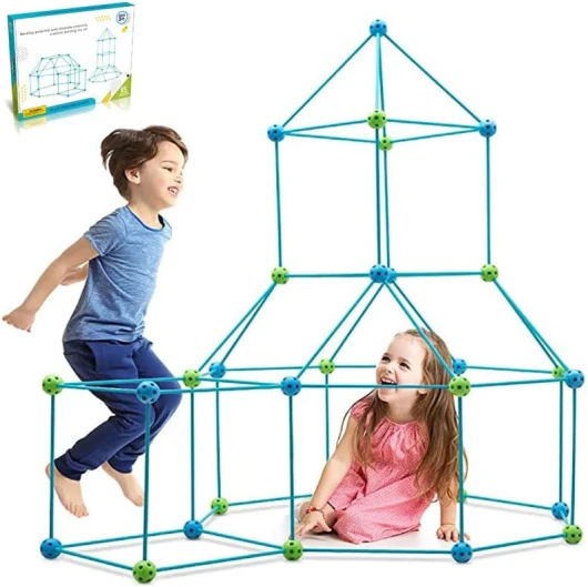 140 Pcs Kids Fort Building Kits,DIY Puzzle,Maison Jouet,Construisez Votre cabane,Bricolage Construction Châteaux Tunnels Jouer Tente Intérieur et Extérieur Cadeau pour Garçons Fille Âge 5 6 7 8 9