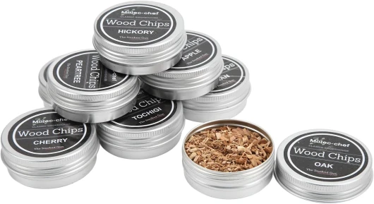 8PCS Copeaux de Bois de Fumage, Copeaux de Bois de Fumage Extra Fins pour Fumoir à Cocktail, Kit de Fumoir à Whisky pour Boissons Copeaux de Bois de Sciure pour Bœuf, Porc, Poulet,