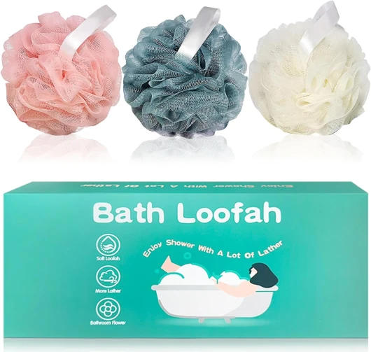 Amazerbst Lot de 3 éponges luffa pour homme et femme (Pink Yellow Blue)