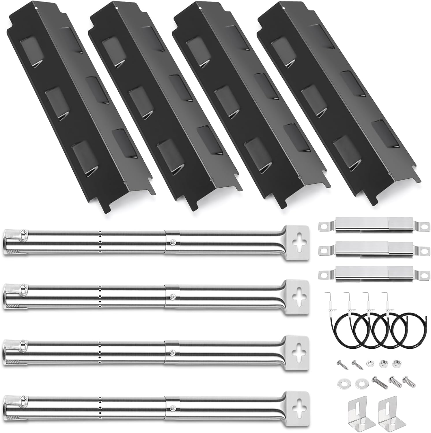 Pièces de Rechange universelles pour Charbroil, Barbecook Vanilla, Barbecook 300, Tenneker TG4, brûleur de 31 à 45cm, diffuseur de Flamme de 37cm et crossovers, 4 pièces.