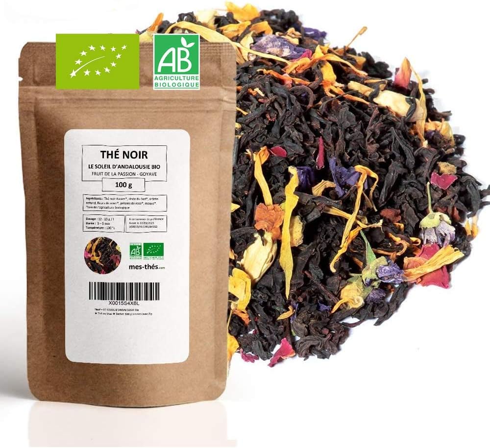 Thé Noir Bio Fruit de la passion - Goyave - 100g (40 tasses) - Thé en vrac 100% Agriculture Biologique - Mes-Thés