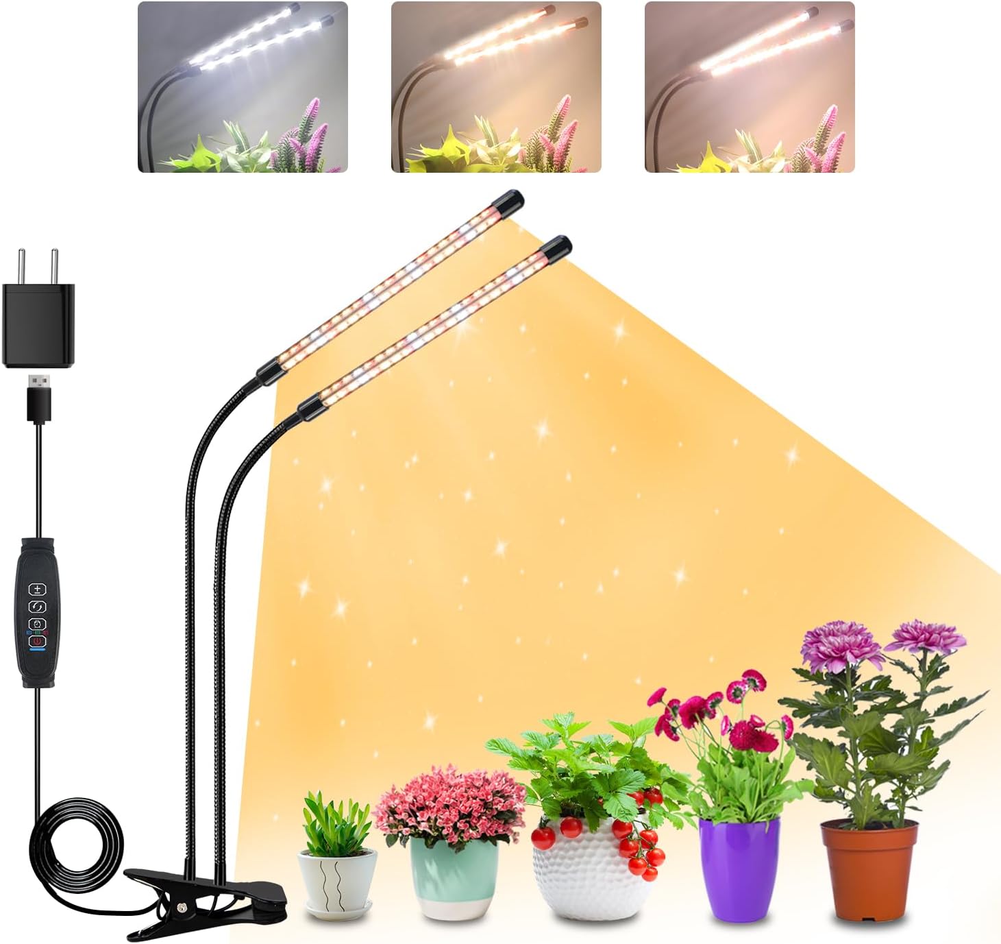2 têtes Lampe pour Plantes,160LED Double luminosité Lampe de Plante en Croissance, Lampe LED Horticole, Auto - on/off 3/9/12H, Spectre Complet Lampe de Croissance pour Semis, Succulentes