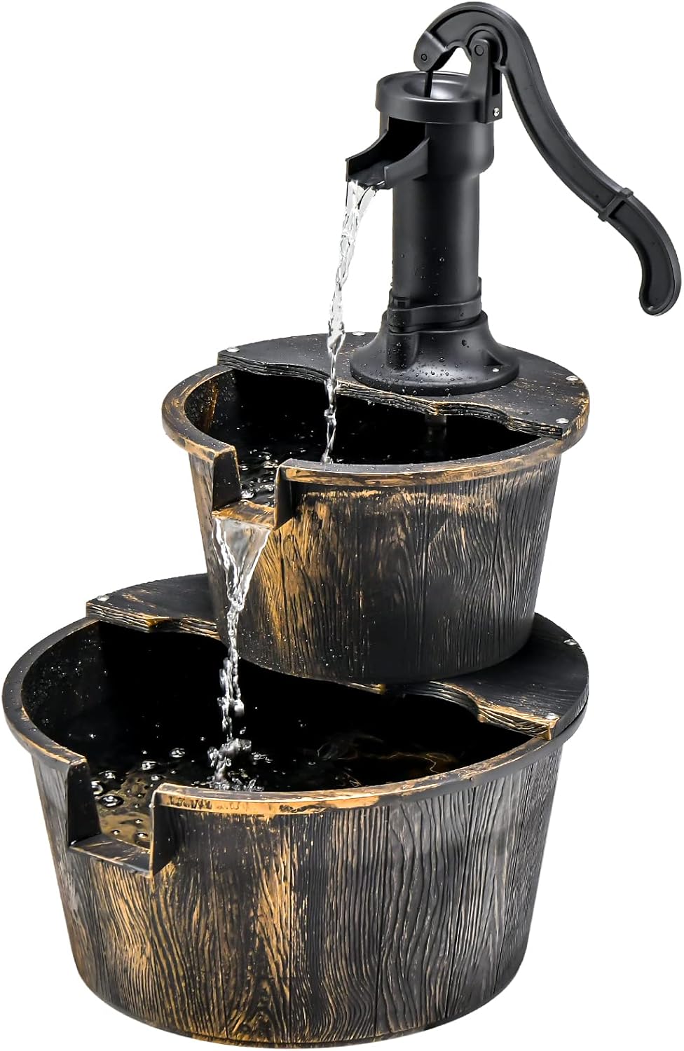 Fontaine en Cascade Extérieure à 2 Étages avec Pompe Réglable, Puit Décoration de Jardin/Cour Autoportante de 68 cm en PP de Style Rustique (Bronze)