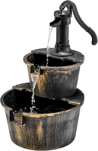 Fontaine en Cascade Extérieure à 2 Étages avec Pompe Réglable, Puit Décoration de Jardin/Cour Autoportante de 68 cm en PP de Style Rustique (Bronze)
