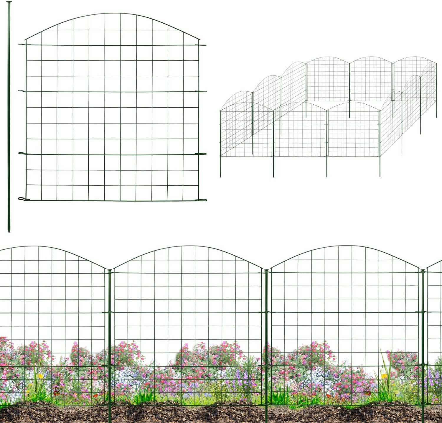 Clôture de Jardin enfichable pour Bassin 12 éléments de clôture de 78 cm, clôture en métal pour Chien, clôture en Maille Vert