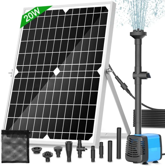 20W Pompe de Bassin Solaire 1300L/H - 4 modèles de fontaines Variables - pour Bassin de Jardin, fontaines, viviers