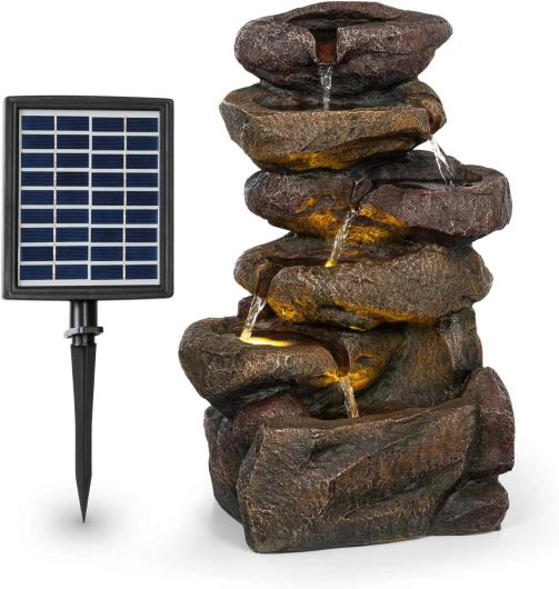 Savona - Fontaine de Jardin d'eau Solaire, 2,8 Watts, Autonomie 5h, Panneau Solaire de 300 cm², Extérieur-intérieur, Zen, Eclairage LED, Aspect Pierre