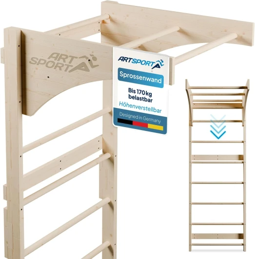 ArtSport Espalier pour Adultes - Structure d'escalade d'intérieur en Bois - Barre de Traction & Musculation - Fixation au Mur - Mur de grimpe - Couleur Naturelle