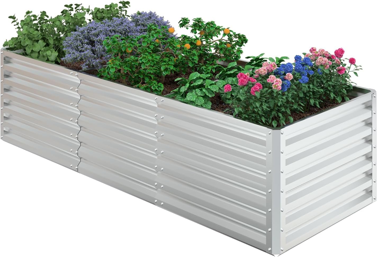 UDPATIO Carré Potager surélevé en Métal 240x60x90cm - Jardinieres Extérieur pour Légumes, Fleurs et Herbes - 1296L pour Jardin et Balcon (Argenté)