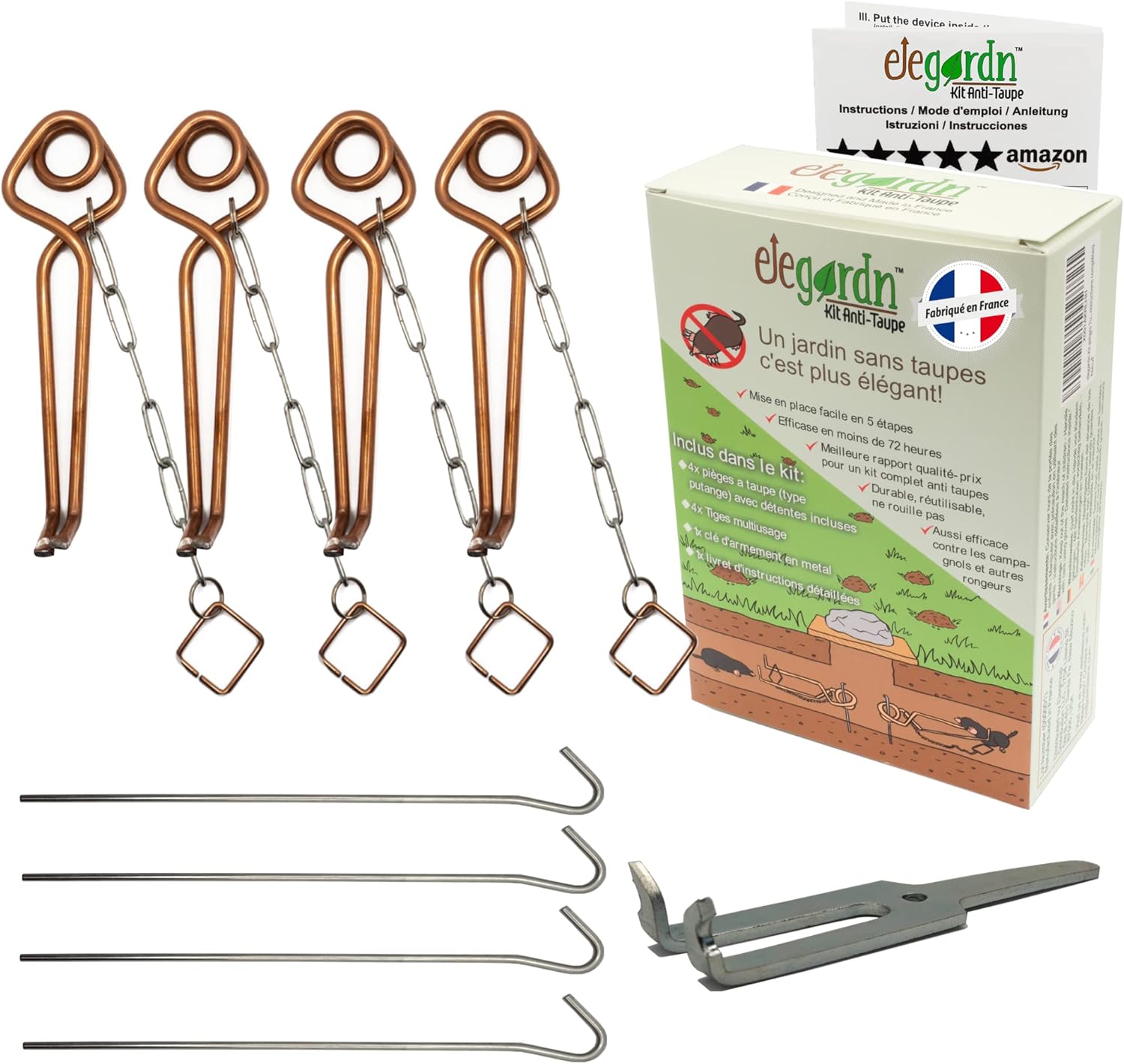 ® Kit Complet 4 pièges a Taupe Rats taupiers Campagnol Type putange Rigide Haute qualité utilisé par Les détaupeurs Professionnels fabriqué en France