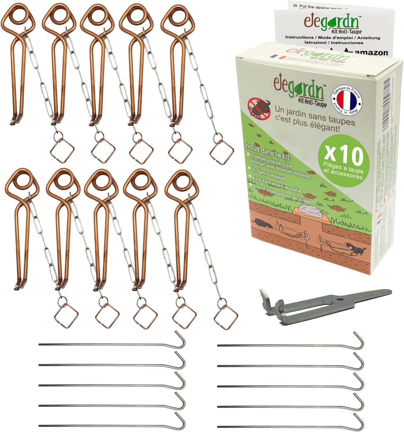 ® Kit Complet 10 pièges à Taupe Rats taupiers Campagnol Type putange Rigide Haute qualité utilisé par Les détaupeurs Professionnels fabriqué en France