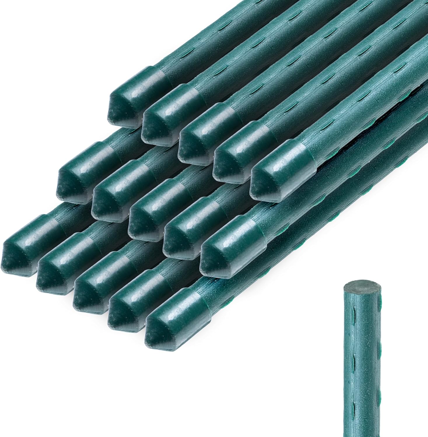 Lot de 15 Tuteurs en Acier avec revêtement - 150 cm x 11 mm - Tuteur pour Plantes - Résistant aux intempéries - Tuteur à tomates avec Crochet